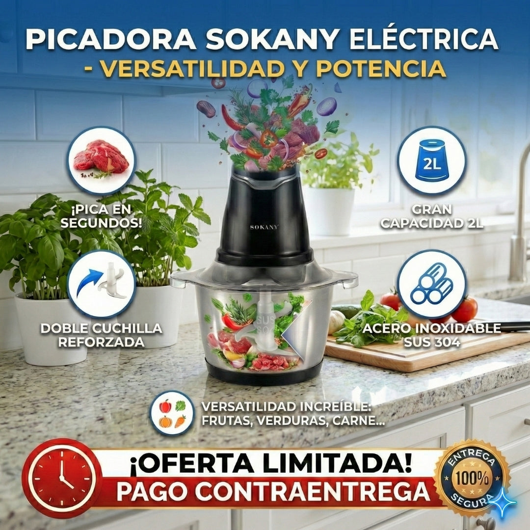 🥕⚡ Picatodo Eléctrico Sokany | Procesador de Alimentos Potente y Rápido ⚡🍅