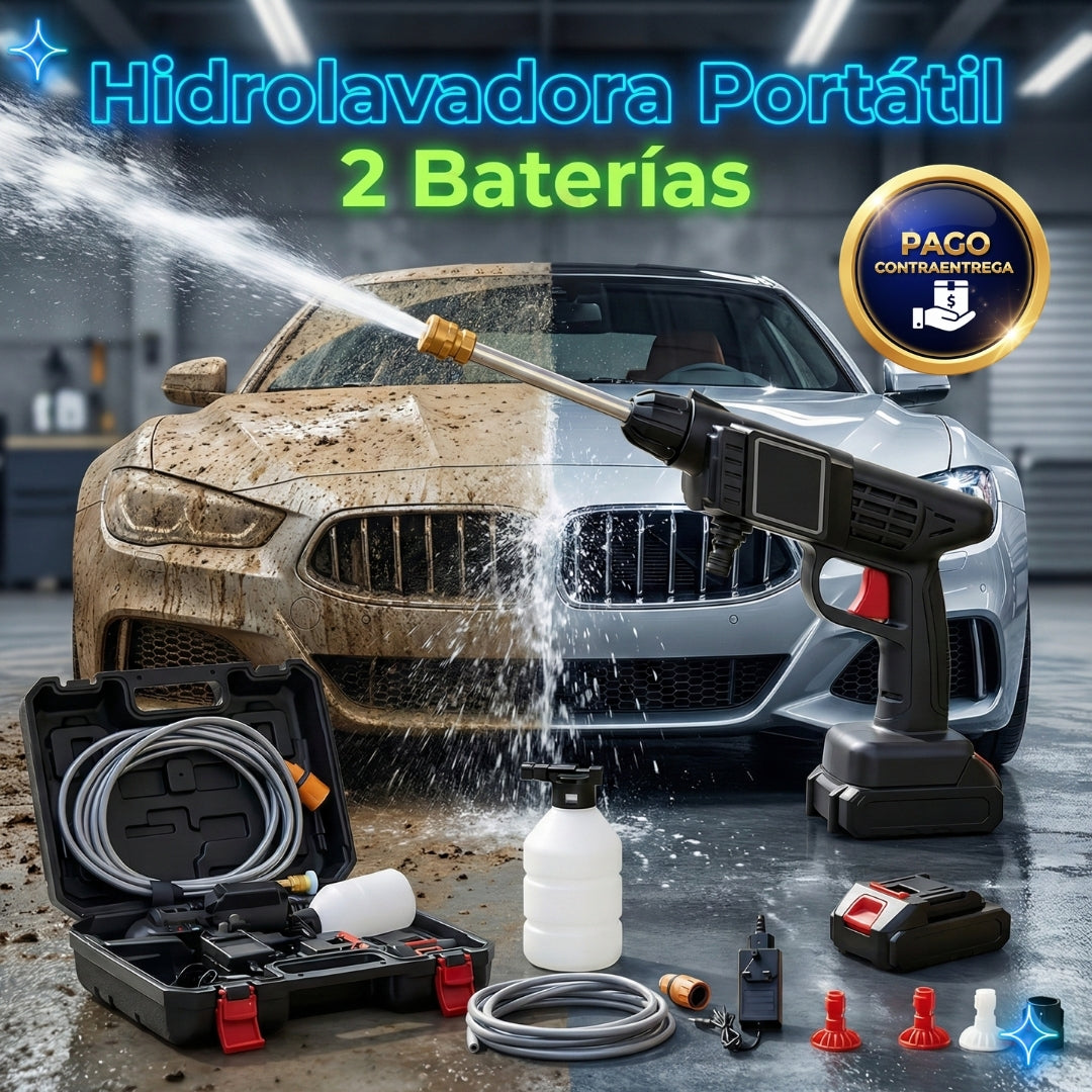 🚿 Hidrolavadora Portátil de Alta Presión 💦 🚗🏍️ Ideal para Carro y Moto 🔋 Incluye 2 Baterías Recargables