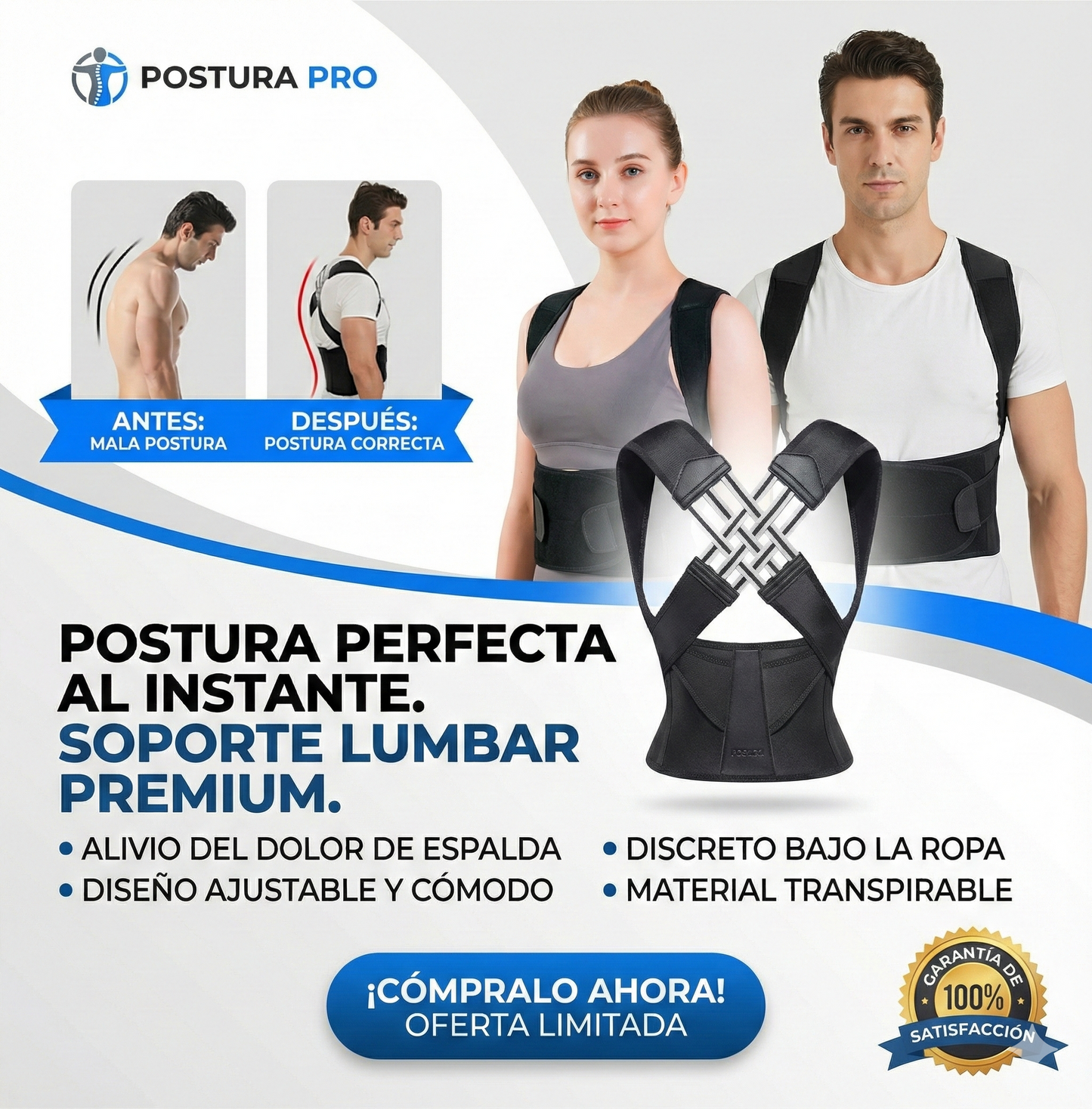 🔥 Corrector de Postura Avanzado 🩺 Uso Ortopédico Seguro + Paga al Recibir 💳✅