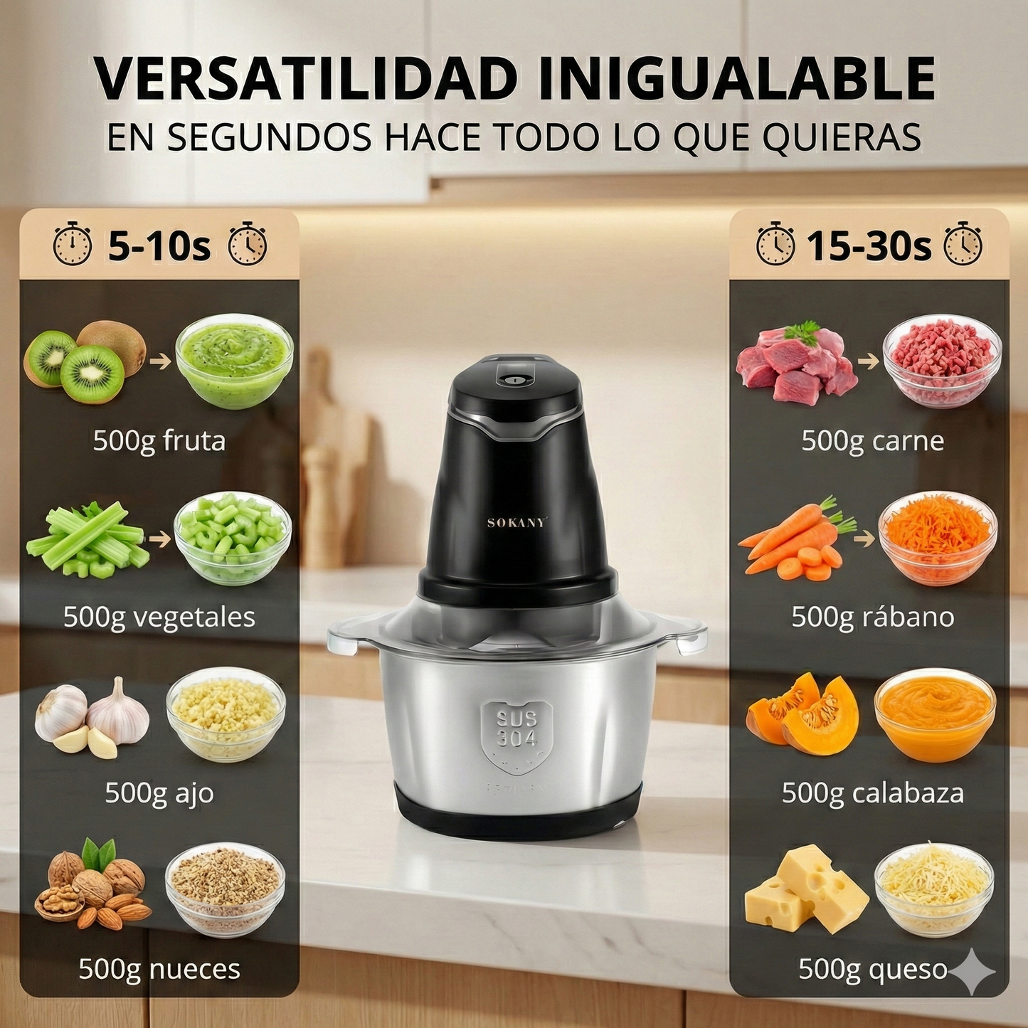 🥕⚡ Picatodo Eléctrico Sokany | Procesador de Alimentos Potente y Rápido ⚡🍅