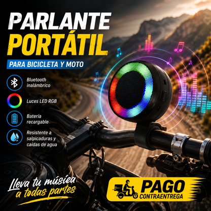 🚴‍♂️🔊 Parlante Portátil Para Bicicleta y Moto Bluetooth RGB | Música, Luces y Diversión en Cada Ruta 🌈🎶