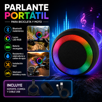 🚴‍♂️🔊 Parlante Portátil Para Bicicleta y Moto Bluetooth RGB | Música, Luces y Diversión en Cada Ruta 🌈🎶