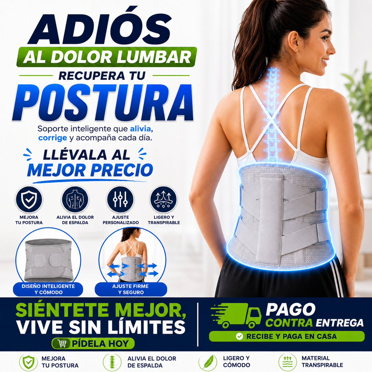 🚶 Corrector de Postura y Faja Lumbar | Reduce la Tensión y Mejora tu Postura en Minutos 💙🦴